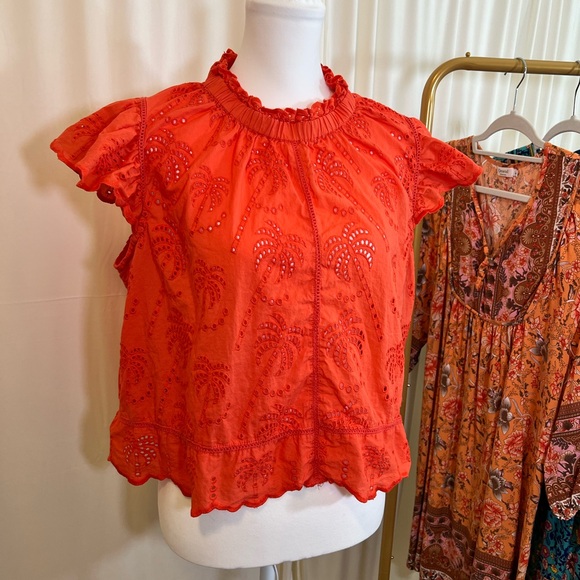 Orange Blouse with Palm Tree Eyelet - Picture 1 of 2